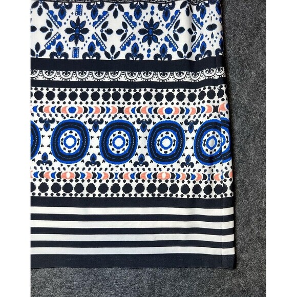 Eliza J Womens Size 6 Blue White Geometric Medallion Shift Dress 3/4 Sleeve Boho - Picture 11 of 14
